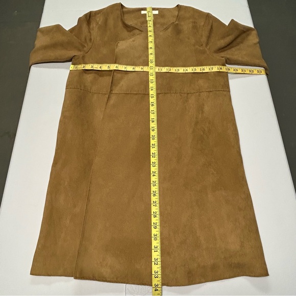 H&M Womens Faux‎ Suede Duster Jacket US Size 6 EU 36 Open Front Tan Western Boho - Picture 8 of 9